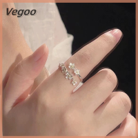 Vegoo ของขวัญคริสต์มาสแหวนปรับการเปิดดอกไม้ที่บอบบางสำหรับผู้หญิงสีเงินเรียบง่ายแหวนใส่นิ้วหมั้นเครื่องประดับชั้นดีของขวัญผู้หญิง