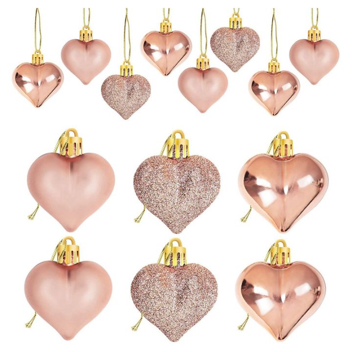 24Pcs Rose Gold Valentine\'s Day Heart Shaped Ornaments Heart ...
