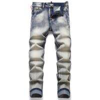 【YD】 Punk mens feet denim cat beard ground white mid-waist tide simple fashion jeans