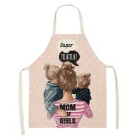 Home Mom and Daughter Kitchen Cooking Apron Parent-child Printed Home Sleeveless Cotton Linen Aprons for Women Baking Bib Aprons