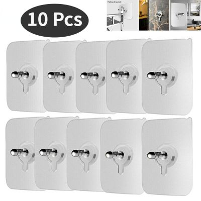 10Pcs Nail Free Wall Hook Screw No Trace Stickers Adhesive Without Drilling Wall Hangers Kitchen Bathroom Screw Hook Hanger Nails  Screws Fasteners