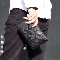 Mens trendy new top layer cowhide thin handbag with crocodile pattern leather grab bag envelope wallet leather bag