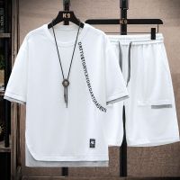 【July hot】 thin suit mens ice silk short-sleeved t-shirt ins tide collocation handsome casual sports summer