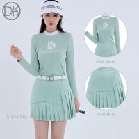 ㍿✽ DK Autumn Women Long Sleeved Golf Shirt Stand Collar Tops Ladies Pleated Golf Skirt Slim Skorts with Inner Shorts Clothing Set