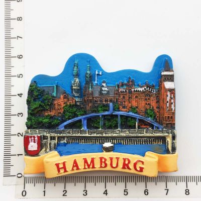 Germany Hamburg Creative Tourism Landscape Memorial Gift Hand-painted Crafts Magnetic Sticker Fridge Magnet  Power Points  Switches Savers