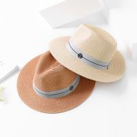 2022 New Summer Panama Hat For Women Black Ribbon Straw Hat Fashion Lady Church Caps Beach Sun Cap  UV Protection Fedora Hat