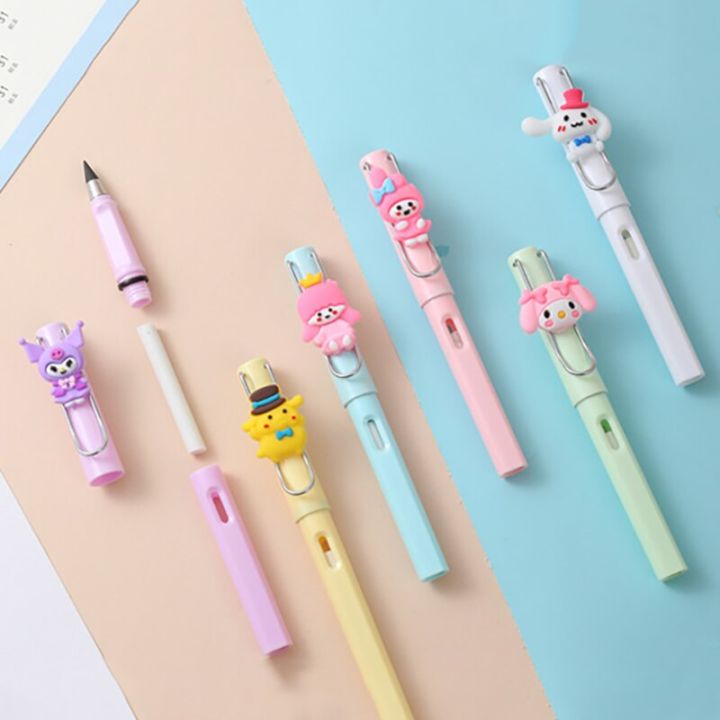 sanrio-ดินสอนิรันดร์6ชิ้น-kawaii-hello-kitty-ของฉัน-melody-kuromi-การเขียนศิลปะไม่ดินสอหมึกปากการ่างแบบเครื่องเขียนอุปกรณ์การเรียน