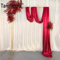 ♞♦▦ Wedding Ceremony Party Curtains Solid Color Ice Silk Fabric Wedding Arch Draping Fabric Voile Arbor Drapes DIY Frame Stand Panel