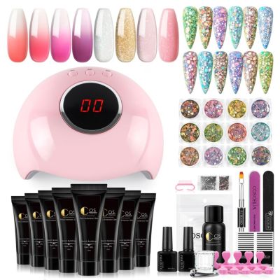【CW】 UV Poly Nail Gel Kit UV/LED Lamp Extension Magnetic Effect Acrylic Set with Slip Solution Glitter Powder Art