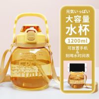 ◈❡ Large Capacity Phone Holder Water Cup With Mobile High-Value Plastic 1200ml Influencer Straw Big Belly Fashion Sports Bottle