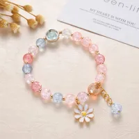New Korean Flowers Daisy Bracelets Bohemain Colorful Crystal Beaded Bracelet Handmade Elastic Rope Women Jewelry