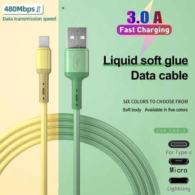 สายชาร์จ สายชาร์จเร็ว Micro USB/L/Type C สายชาร์จไอโฟน ชาร์จเร็ว สายชุบซิลิโคน Fast Charging Cable ของแท้ ซิงค์ข้อมูลอย่างเสถียร สำหรับ ไอโฟน SAMSUNG VIVO OPPO Realme Huawei Xiaomi ยาว1/1.5/2เมตร