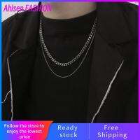 AHLSEN สร้อยคอแฟชั่นสองชั้น,สร้อยคอไทเทเนียมเหล็ก Clavicular Shirt Chain FASHION ฮิปฮอป Overlay สร้อยคอผู้ชาย Unisex