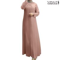 COD SDFGERTYTRRT ZANZEA Womens Muslim Loose Abaya Kaftan Lace Patchwork Party Evening Gown Long Maxi Dress