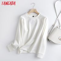 Tangada Women 2021 White Sweatshirts Oversize Long Sleeve O Neck Loose Pullovers Female Tops 6D90