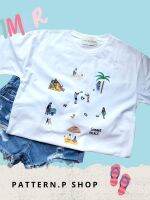 PATTERN.P B002 : Summer Place T-Shirt เสื้อยืดสกรีนพรีเมี่ยมสไตล์เกาหลี ทรง Oversize เนื้อผ้า Cotton 100%