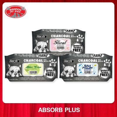 [MANOON] ABSORB Plus Charcoal Pet Wipes 80 Sheets ผ้าเปียกชาร์โคล จำนวน 80 แผ่น