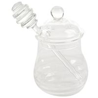 Transparent glass honey jar with lid Honey Jar with Dipper  Clear  9 Ounces