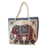 〖Margot decoration〗 Women Fashion Folding Big Size Handbag Tote Ladies Casual Elephant Printing Canvas Graffiti Shoulder Bag Beach Bolsa Feminina