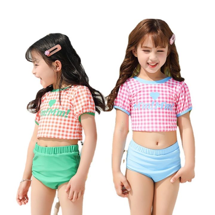yadou-new-childrens-swimsuit-plaid-girls-two-piece-swimsuit-baby-swimsuit