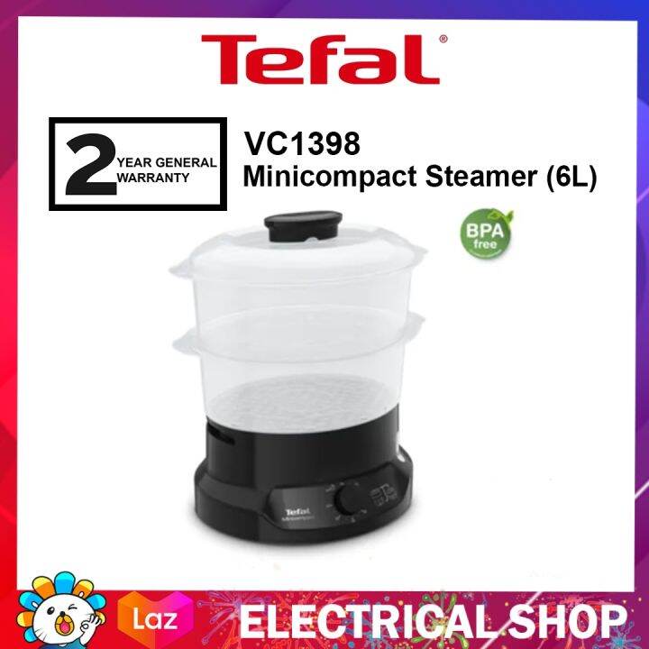 Tefal 6L Mini Compact Electric Food Steamer 800W BPA Free 2 Bowl VC1398