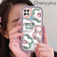 เคส Chenyyka สำหรับ OPPO เคส A15 A15s A35 4G ลายการ์ตูน3D ดอกไม้สีครีมคลื่นแบบดั้งเดิมเคสโทรศัพท์แบบใสป้องกันเลนส์กล้องเคสนิ่มโปร่งใสกรอบซิลิโคนกันกระแทก