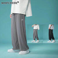 MAYCHEER   กางเกงผู้ชายทรงหลวมผ้าไอซ์ซิลค์สำหรับใส่เล่นกีฬา