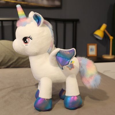 Rainbow Pegasus ของเล่นยูนิคอร์นผ้ากำมะหยี่ Boneka Kuda Poni หมอนสำหรับนอนของขวัญสำหรับเด็ก