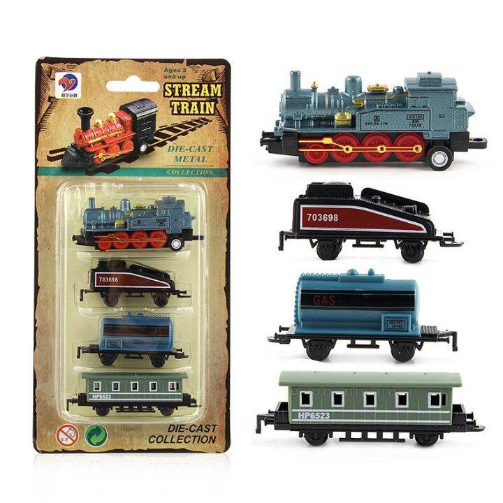 ชุด-kids-toys-รถไฟไอน้ำรถของเล่นรถไฟดึงกลับแบบของเล่นรถโมเดล-diecast-สำหรับเด็ก2ถึง4ปีแบบย้อนยุค