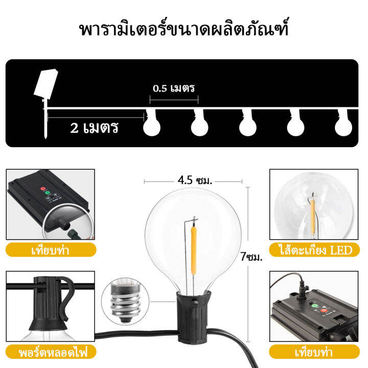 จัดส่งจากกรุงเทพ-ชุดไฟปิงปอง-ไฟวินเทจไฟสตริงพลังงานแสงอาทิตย์-g40แตก-led-พลังงานแสงอาทิตย์แสงสตริงกลางแจ้งร่มไฟที่มี10-20หลอดไฟลานไฟ