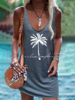 Simple Coconut Tree แขนกุด Mini T เสื้อชุดลำลองผู้หญิง V คอฤดูร้อนวันหยุด Sunshine Sand Beach ชุด2023หลวม Fit