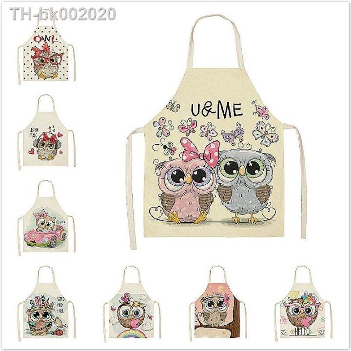 1pc-owl-cotton-sleeveless-apron-linen-flower-printed-kitchen-brief-pinafore-women-home-cooking-baking-waist-bib-delantal-cocina