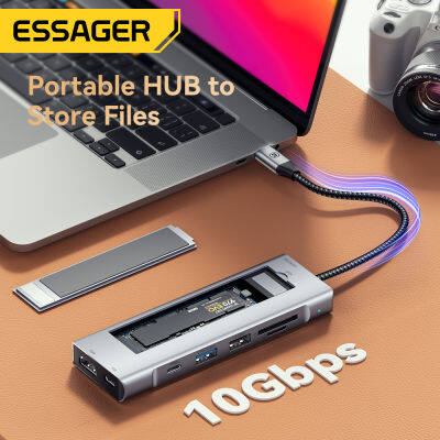 Essager 8-In-1 USB Hub พร้อมฟังก์ชั่นการจัดเก็บดิสก์ USB Type-C ไปยังสถานีเชื่อมต่อแล็ปท็อปที่รองรับ HDMI สำหรับ Pro Air M1 M2