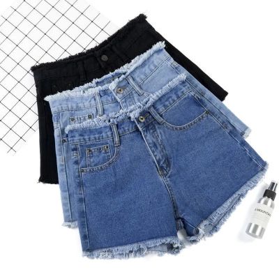 2023 Summer Woman High Haist Jeans Shorts Fashion Rough-edges Denim Short Pants Schoolgirl Casual Pants Blue Black White Jeans