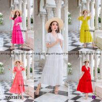 SS13878 Maxi Dress แม็กซี่เดรส คอวีหน้า-หลัง กระโปรงระบาย