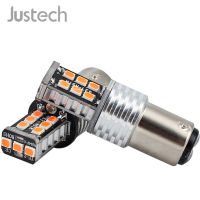 2Pcs BAY15D 2835 15LED หลอดไฟสีแดงสำหรับด้านข้างย้อนกลับมุมที่จอดรถหยุด12V P215W สีแดงรถเบรคไฟท้าย