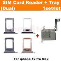 1set ซิมการ์ดถาดอ่านผู้ถือซ็อกเก็ตสําหรับ IPhone 12 Pro Max Dual sim card tray Slot Adapter Flex Cable Replacement Parts