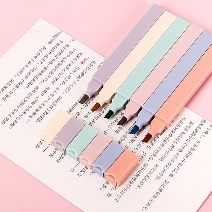 6ชิ้นปากกาเรืองแสงเป็นประกายสีซีดสไตล์โดยย่อปากกาเน้นข้อความสีพาสเทลของขวัญ