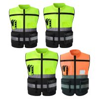 High Visibility Vest Pockets and Zipper Reflective Safety Vest Construction Vest for Night Work Cycling Warehouse Work Road