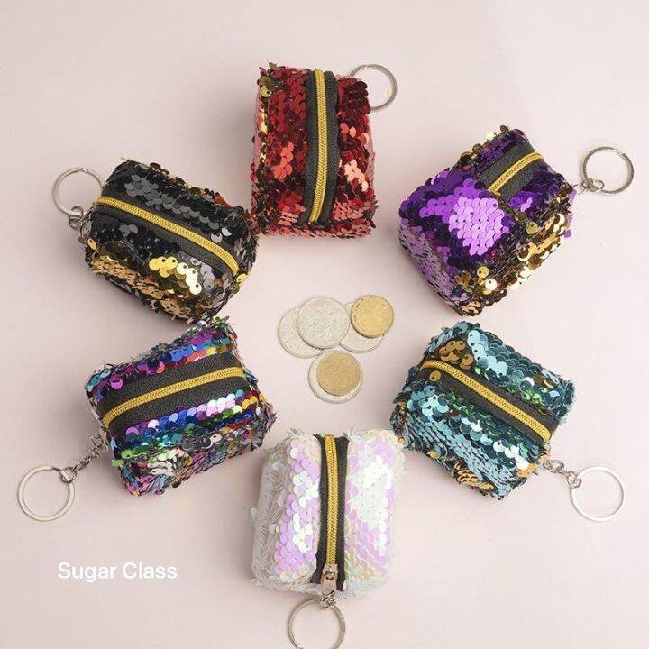 Sequin Coin Purse Key Case Portable Headphone Storage Bag w/ Zipper by