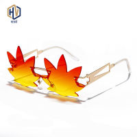 Maple Leaf Frameless Sunglasses Men Women Metal Broadside Sun Glasses Fashion Gradient Eyewear lunettes de soleil