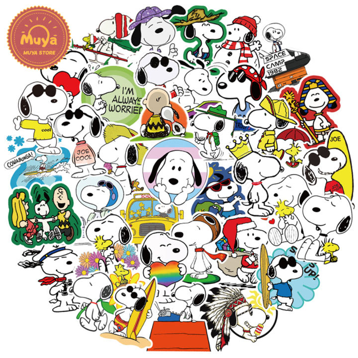 muya-50pcs-snoopy-stickers-cute-cartoon-stickers-waterproof-vinyl-stickers-for-laptop