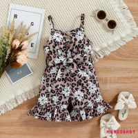 COD DSFERTEREERRE MANGO-Children Girl Playsuit Sleeveless Floral Leopard Pattern Print Tie-Up High Waist One Piece Jumpsuit with Belt