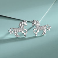 Diamond Unicorn Earrings For Women Sterling Silver Temperament Hundred Personalized Niche Netflix Zirconia Earrings Wholesale