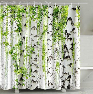 【CW】■❀  Branch Leaves and Mildew Resistant Fabric Shower Curtain