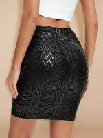 BEAUKEY Sexy Black Metallic Leather Bandage Skirt Geometric 2022 For Women Mini Bodycon High Waist Skirt