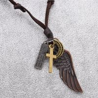 Feather Angel Wings Necklace Pendants Vintage Brown Leather Neckless for Women Men Jewelry Boys Necklace Statement Necklace