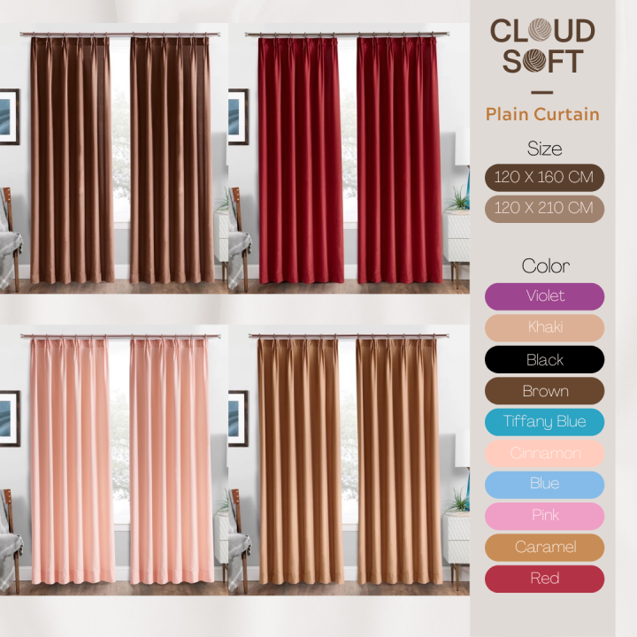 Plain Color Cangkuk Hook Modern Curtain Semi Blackout Door Curtain ...