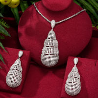 Siscathy 2022 New Luxury Zircon Jewelery Set Party Wedding For Women Big Pendant Chain Necklace Earrings Accessories 2PcsSet