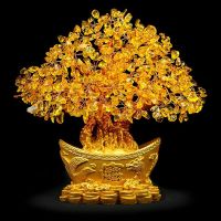 Yellow Feng Shui Money Lucky Rich Tree Craft Natural Crystal Office Creative Furniture Home Room Decor